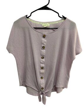 Kikonana Lilac Waffle Knit Button-Front Tie-Front Hem Top Size XL Preppy Boho